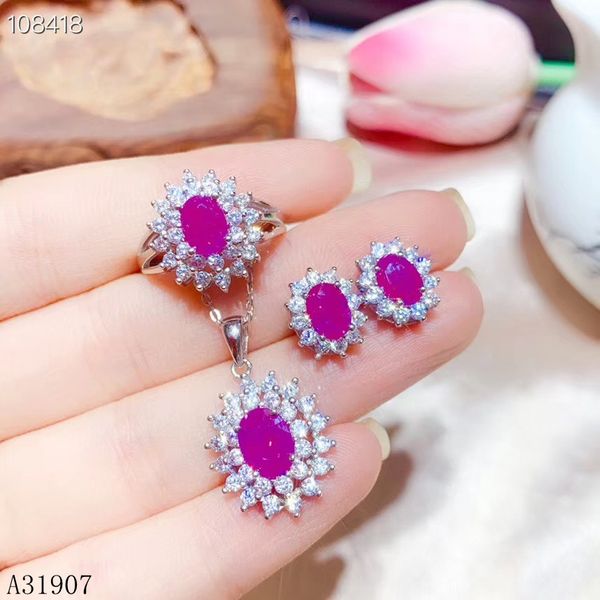 

kjjeaxcmy fine jewelry 925 sterling silver inlaid natural ruby female necklace chain pendant ring stud earrings 3 piece set supp, Black