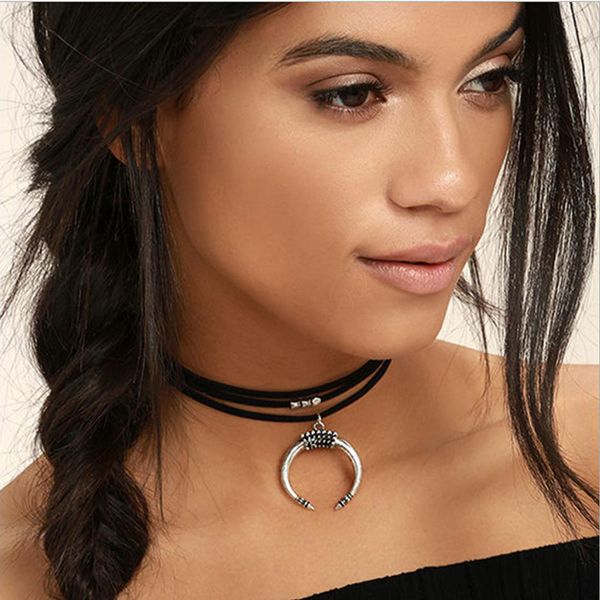 

choker ожерелье три слоя черного цвета pu пояс с луной оксфорд кулона серебряного цветом гальванического квадратной кубом расширенных металл, Golden;silver
