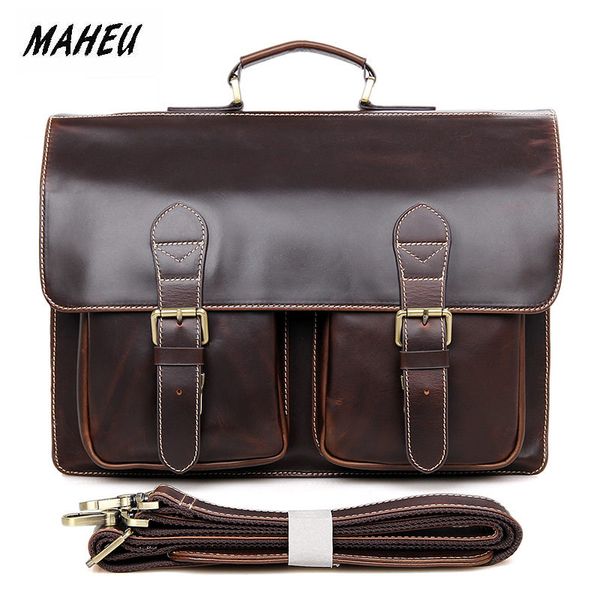 

maheu highest quality leather briefcase business bags shoulder lapbags 100% real leather cowskin man male briefcase