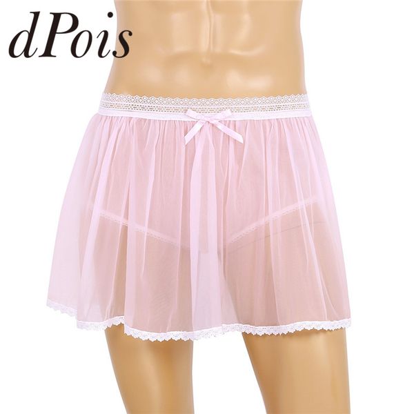 

men adults sissy lingerie elastic lace waist see through sheer ruffled sissy crossdress short skirt panties gay underwear
