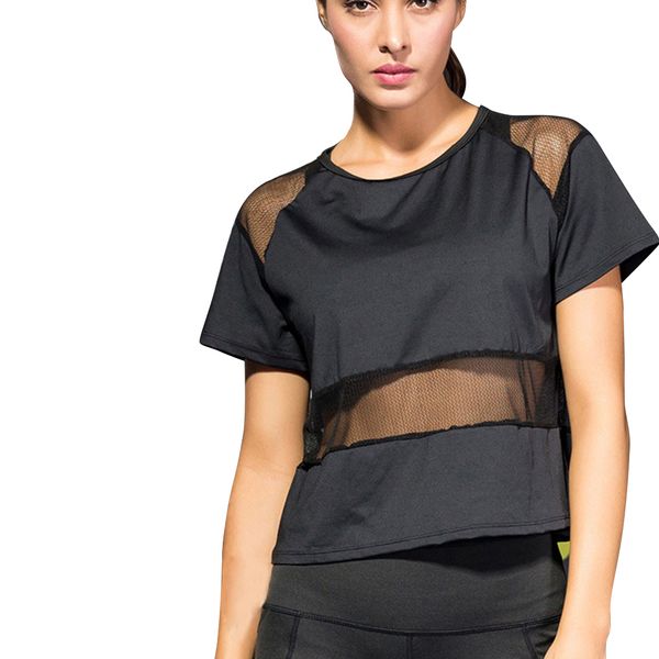 

женщины mesh дышащие йога top тренировки одежда для бега трусцой фитнес o-образным вырезом рубашки женщины quick dry коротким рукавом спорти