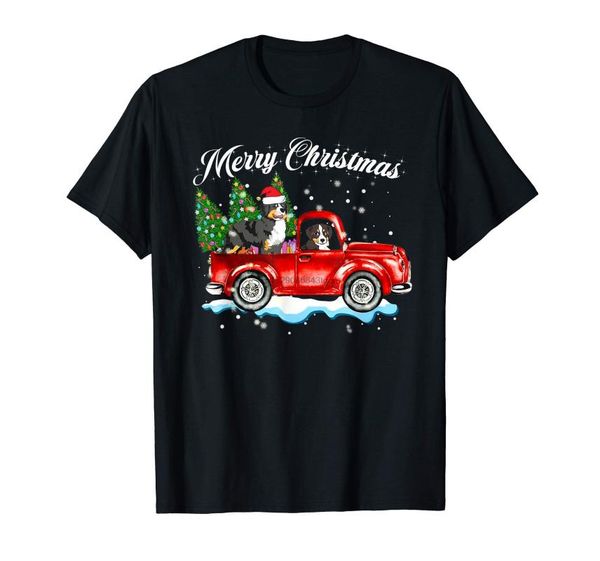 

santa bernese mountain riding red truck christmas shirt-men's t-shirt-black, White;black