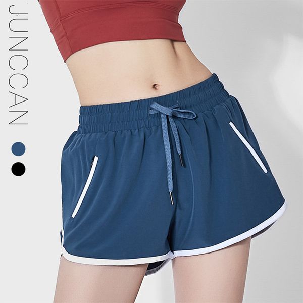 

anti-skittering shorts women's side pocket quick dry moisture absorption sweat sport fitness summer running shorts, White;black