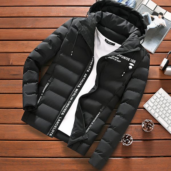 

fashion winter men's hooded parkas windproof printing men's parkas coats keep warm comfortable coats, Black
