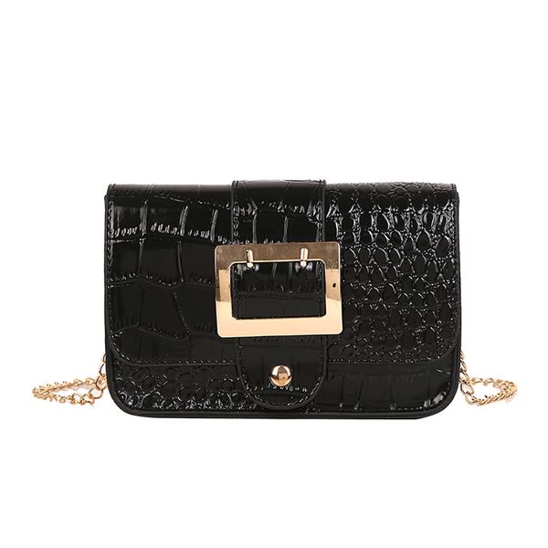

women shoulder bag pin buckle stone pattern messenger bag fashion patent leather chain bag bolsa feminina