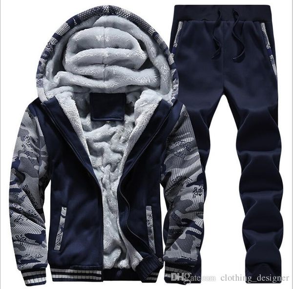 

теплый мужской костюм комплект зимних мужчины потеют костюмы флис случайных беговых костюмов спортивных костюмы прохладно куртку брюки и наб, Gray