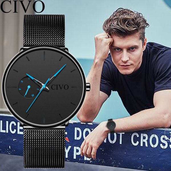 

civo montre femme sports watches waterproof full steel quartz mens watch quartz steel wrist watch men relogio masculino, Slivery;brown