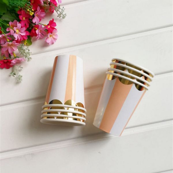 

8pcs stamping orange striped paper cup supplies children's birthday holiday graduation wedding universal party decoration