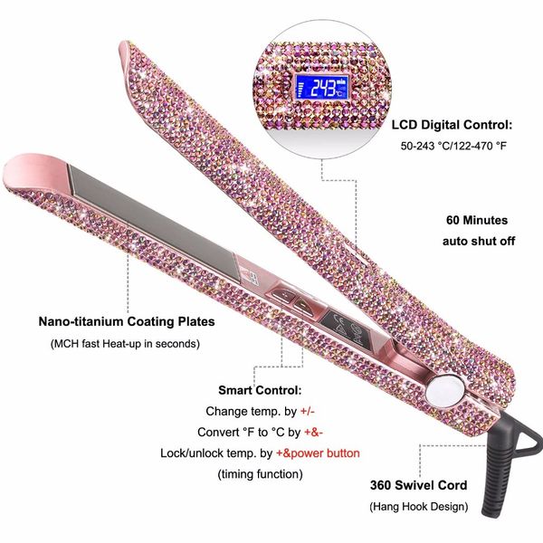 

hair straighteners 3d floating plates smooth passes led screen fast heat up 2 in 1 straighten curl, Black