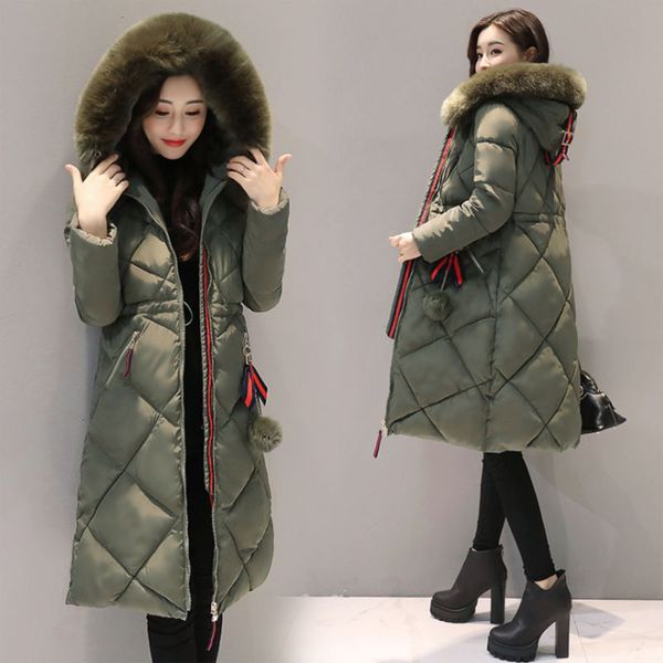 

big fur winter coat thickened parka women stitching slim long winter coat down cotton ladies down parka jacket women 2019, Tan;black