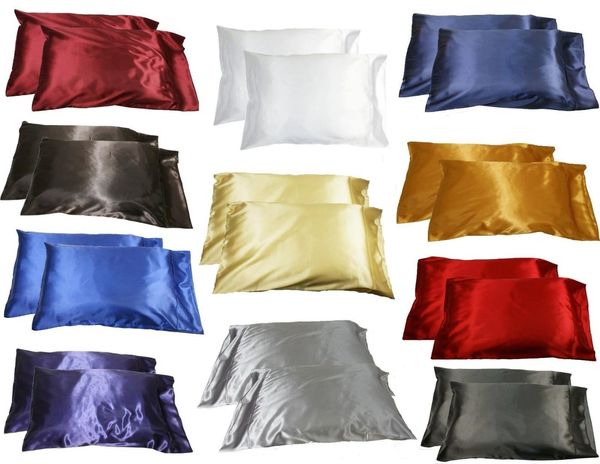 

1pc unihomenew queen/standard silk~y satin pillow case multiple colors