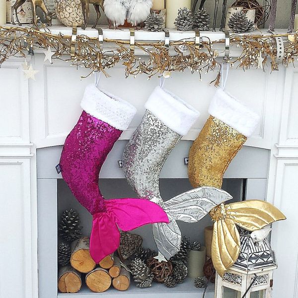 

50x17cm christmas stockings mermaid socks holders gifts sequins christmas tree decorations new year kids holders gifts stocking