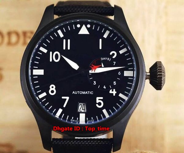 Neue hochwertige Big Pilots Black PVD IW501901 Automatische mechanische Herren Watch Watch Black Dial Leder -Gurt Gents Sport Uhren217g