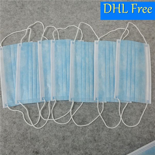 

50pce маска для лица dhl бесплатная одноразовая маска для лица 3 слоя нетканого материала рот maschere пылезащитная капля свободного дыхания