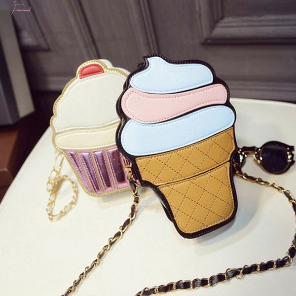 

2020 new cute cartoon women ice cupcake mini bags pu leather small clutch crossbody girl shoulder messenger bag