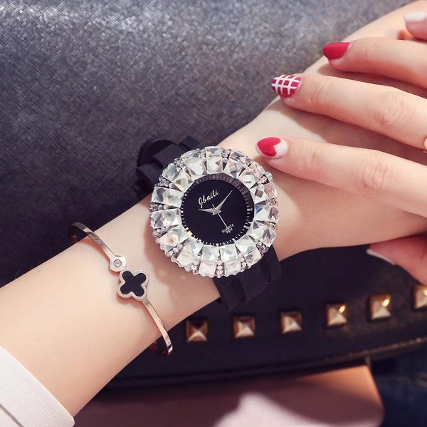 

rhinestone women watches quartz ladies watch silicone strap trend women wrist watches, Slivery;brown