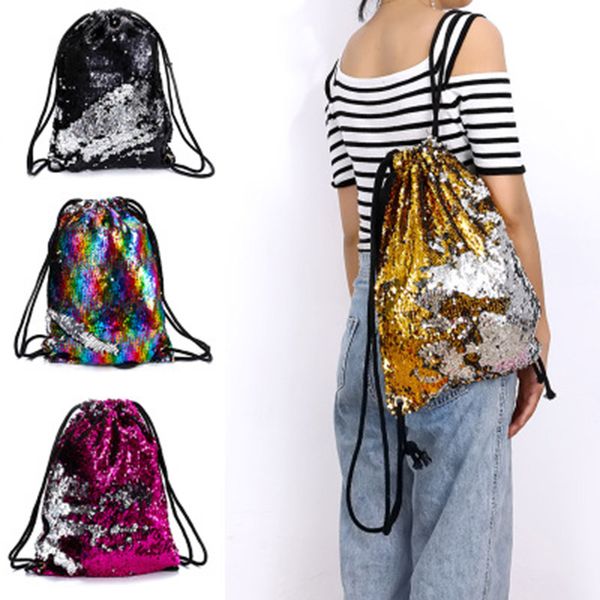 

new arrival sequin drawstring bags reversible sequin backpack glittering shoulder bags for girls women