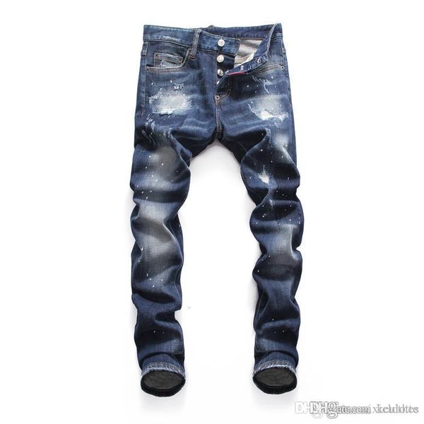 

2020 fashion high street fashion mens jeans men's tide amiri hole retro blue patch amiri slim designer jeans stretch pants size 28-38