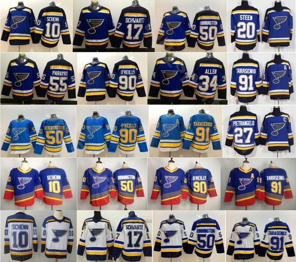 

st. louis blues 17 jaden schwartz jersey hockey 91 vladimir tarasenko 90 ryan o reilly 55 colton parayko 10 brayden schenn alexander steen, Black;red