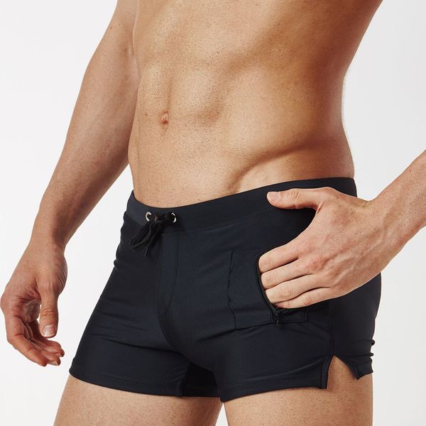 

ckahsbi men male swimming swimwear boxer shorts bathing suit trunks swim black blue beach wear swimsuit beachwear zipper shorts
