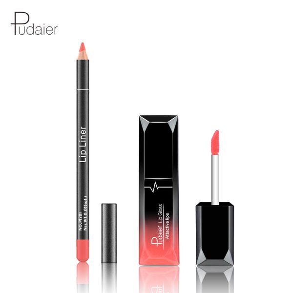 

pudaier matte lip gloss cosmetics waterproof matte lipgloss + lip liner pencil long lasting liquid lipstick makeup kit