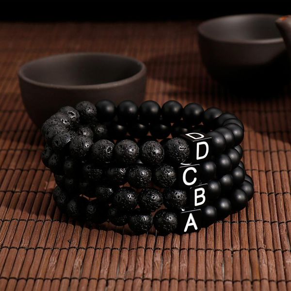 

black stone beaded bracelet men diy customize spring jewelry