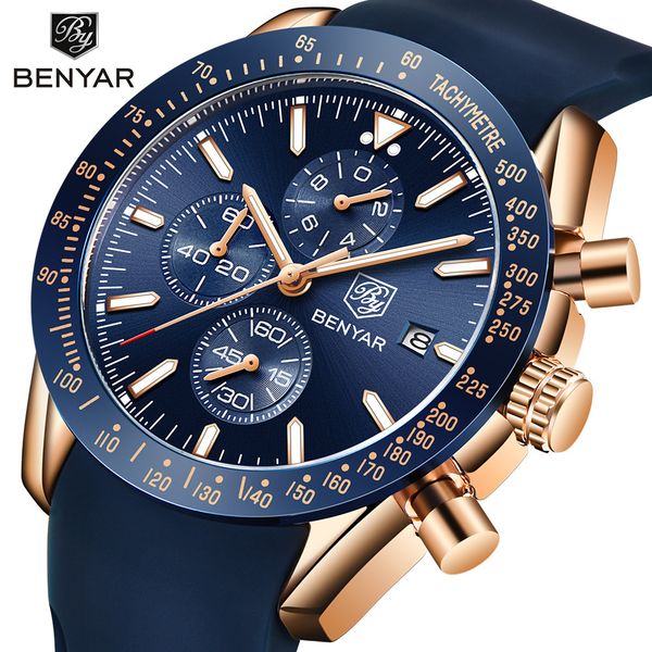 

binya selling watch mens quartz watch multi-functional waterproof sports fashion mens watch mens silicone, Slivery;brown
