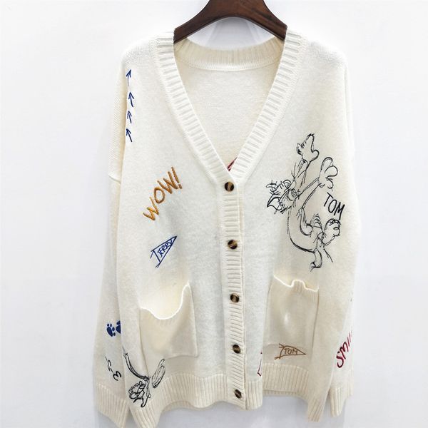 

2020 new fashion women sweaters outwear knitted jacket coat loose sweater v-neck long sleeve cardigan womens clothes size s-l, White;black