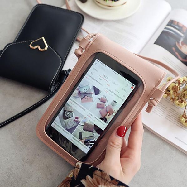 

для женщин в форме сердца металлические цепи телефон сумка touchable кожа изменить сумка crossbody mini плеча кошелек torebki damskie болса