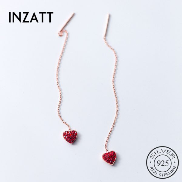 

inzatt guarantee 100% 925 sterling silver elegant tassel bohemia red heart dangle drop earrings for women fashon jewelry gift