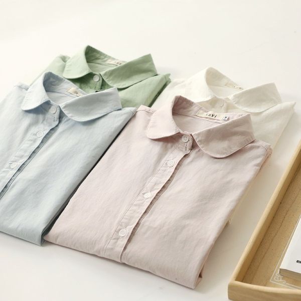 

women's blouses & shirts women spring and autumn shirt doll collar cotton korean fashion clothing, White