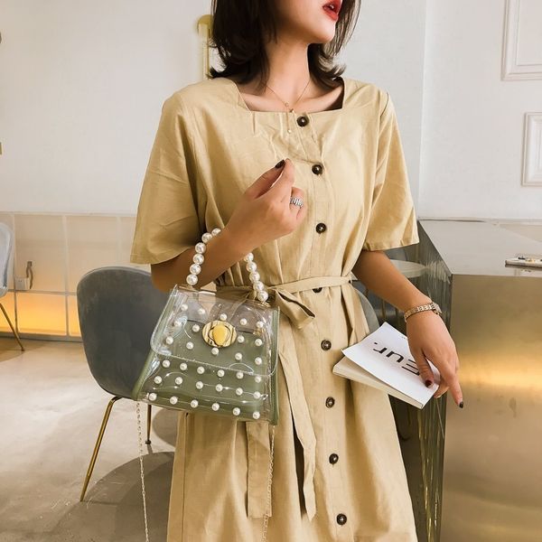 

designer bags women bags 2019 new quality pvc transparent purse and handbags pearl handle crossbody for women