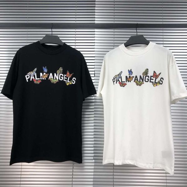 

beauty tide palm butterfly slogan angels pa loose casual sports round neck short sleeve t-shirt men and women, Black;brown