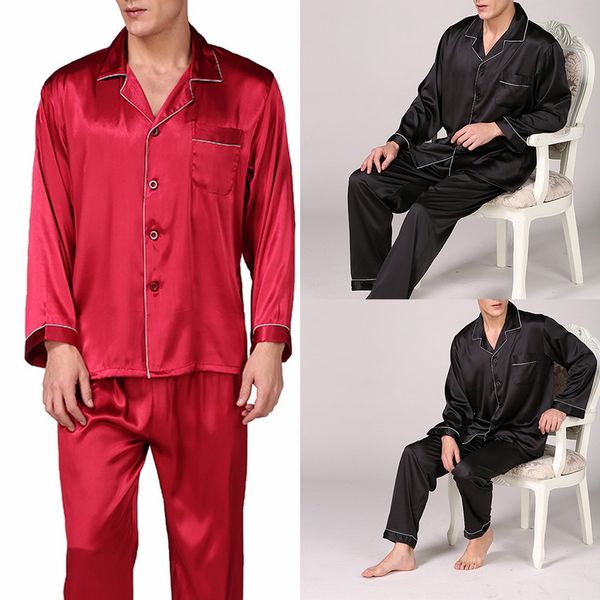 

modern style spring men's stain silk pajama set sleepwear men soft cozy satin nightgown lounge pajama sets nightwear, Black;brown