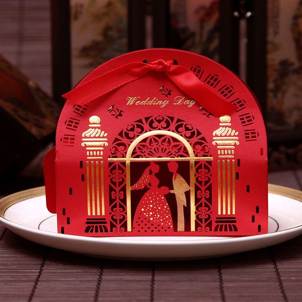 

red hollow candy box with ribbon wedding sweets package boxes wedding party supplies