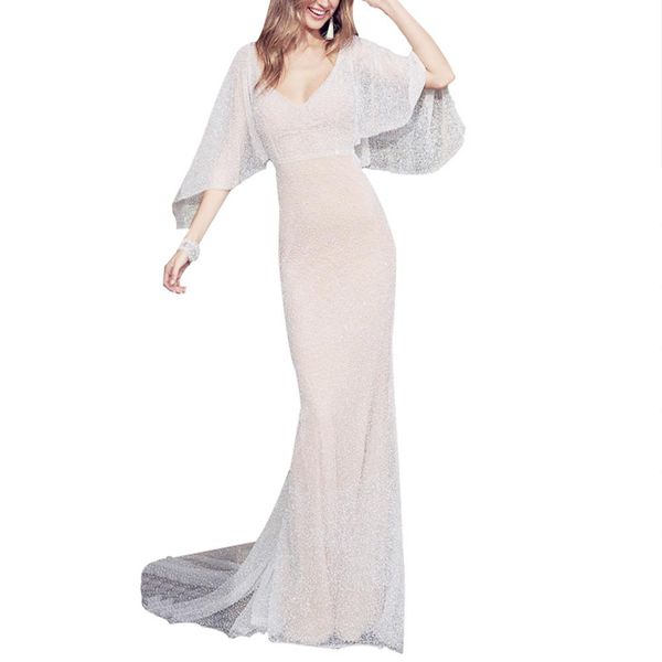 

formal evening dresses 2019 ever pretty new mermaid v-neck backless shawl tulle long party gowns robe soiree sexy, White;black