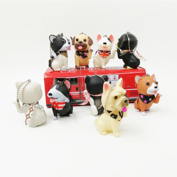 

2019 new scarf vinyl puppies huskies shibai bead chain keychain toy pvc dolls bags key pendants