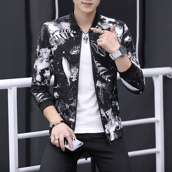 

men nice trend voguevoguejacket men spring autumn trend handsome coat slim printing clothes 12 colors, Black;brown