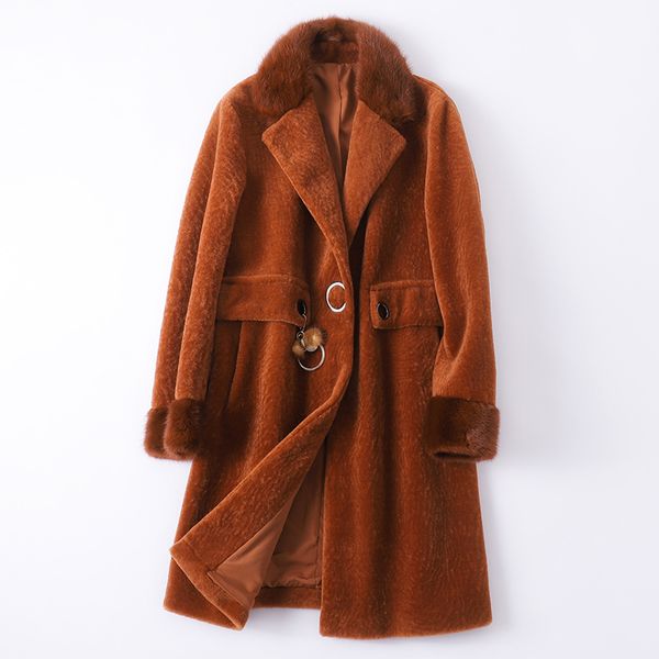 

real шуба воротник шерсти куртки осень зима пальто женщин одежда 2020 корейский урожай sheep shearling женщины топы zt3728, Black