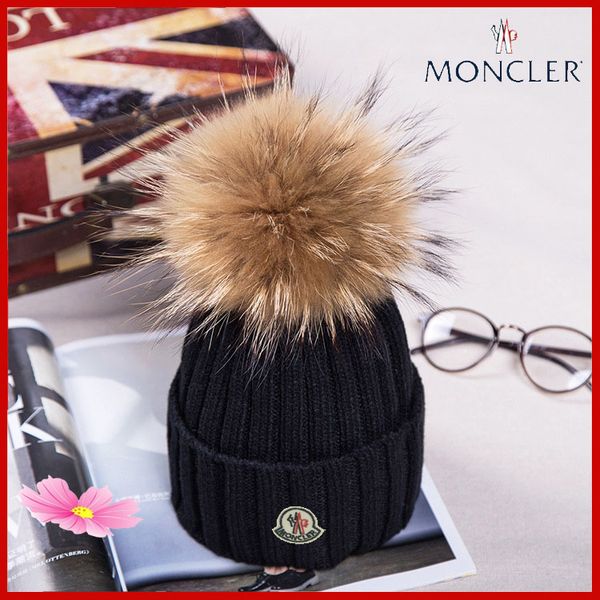 

2020 new noble fashion pompoms women with real raccoon winter hat warm knitted caps female hats caps, Blue;gray