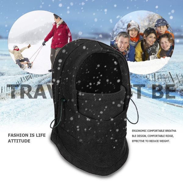 

thermal fleece balaclava hat hooded neck warmer winter sports face mask for men bike helmet beanies masked cap, Black