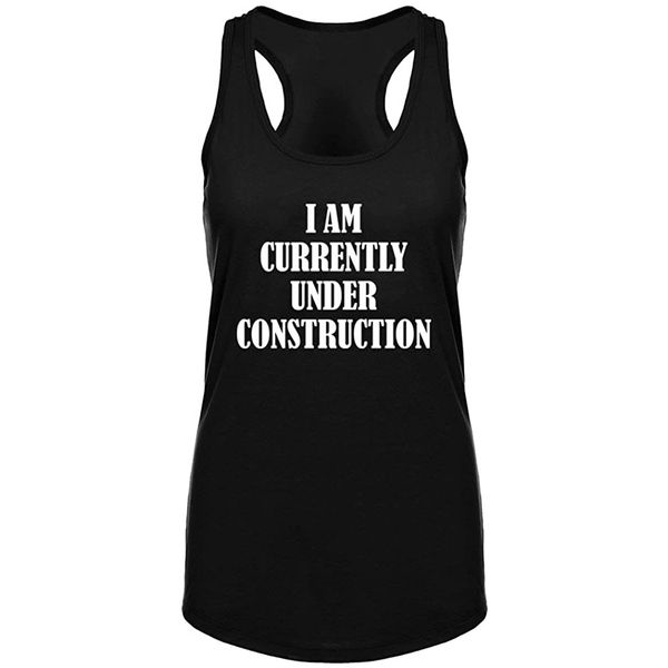 

women's i am currently under construction fitness workout racerback tank summer funny letter print tank top, White