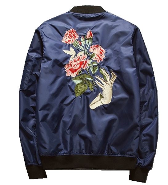 

Mens Bomber Jacket Japanese Style High Street Fashion Retro Badge Jacket Men Autumn Tide Brand Casual Men's Rose Embroidery Jacket #A-65