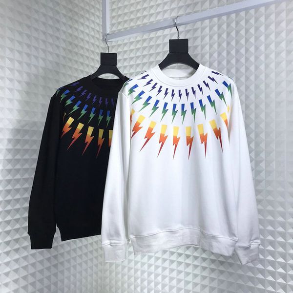 

fashion autumn designer mens luxury hoodies neil pullover hooded light rainbow color print cotton casual round neck sweatshirt, Black