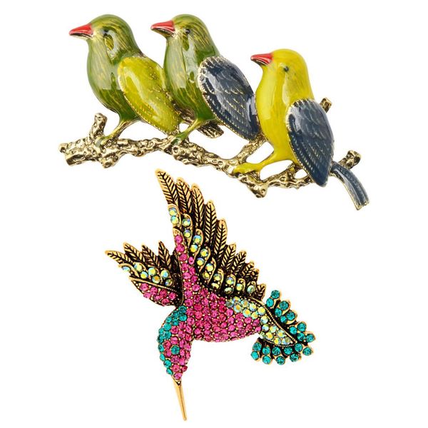 

2pcs women men vintage crystal hummingbird enamle birds brooch pins jewelry, Gray