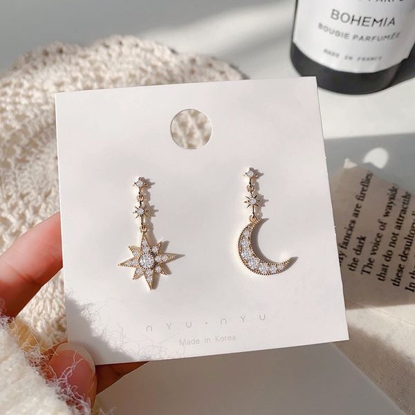 

db202001043] star moon asymmetrical drop earrings, Silver