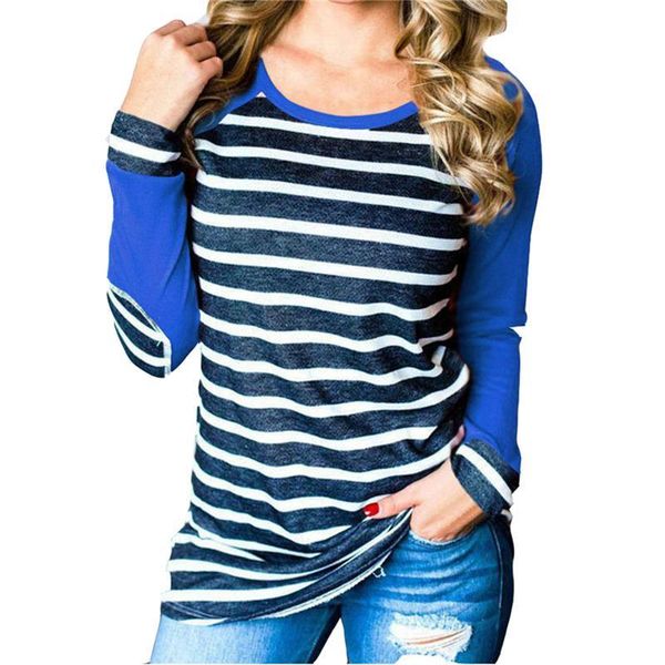 

22019 new womens and blouses harajuku shirt casual long sleeve splice patchwork women blouse o neck striped tee shirt femme blusa mujer, White