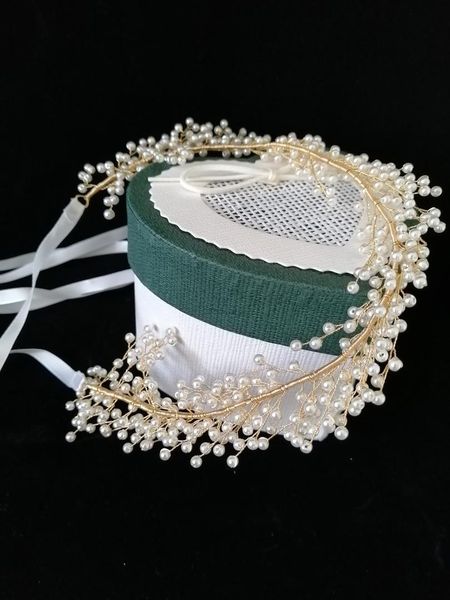 

gold superior quality bride headbands wreath bridesmaid hair headdress accessories,soft korean pearl handicraft wedding tiara, Golden;white