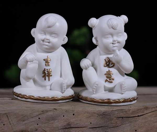 Criativo nascimento precoce criança nobre Fuwa ornamentos quarto de casamento jóias de cerâmica menino de ouro jade casal feminino boneca