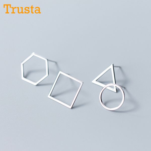 

trusta 100% стерлингового серебра 925 ювелирные изделия мода милый круглый квадратный треугольник шестиугольник серьги стержня подарок для д, Golden;silver